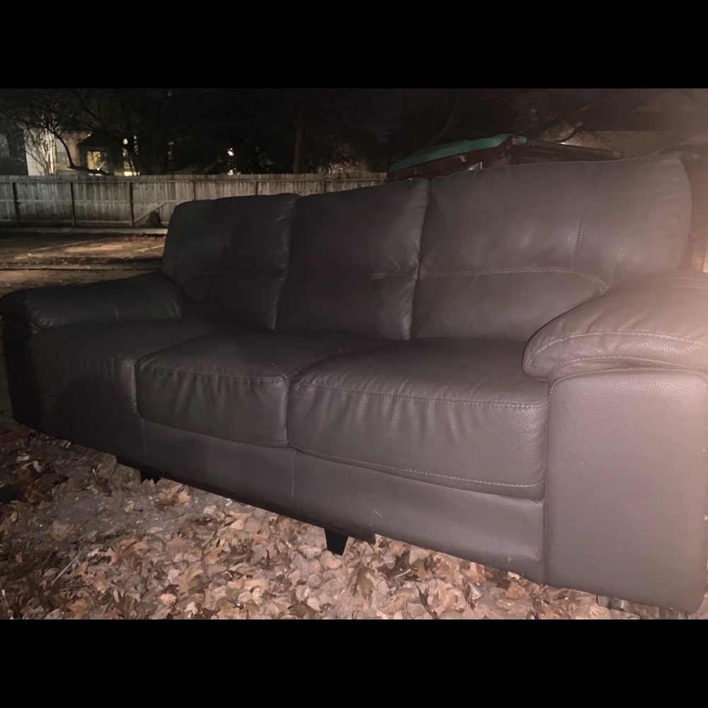 Brown gray faux leather couch